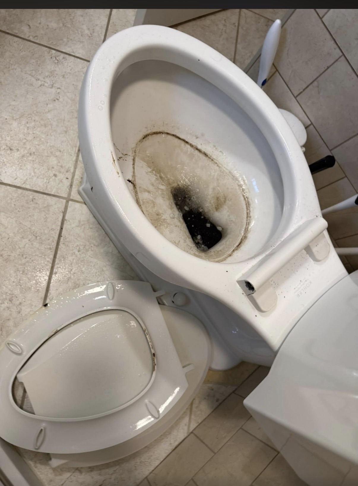 Heavily stained toilet before cleaning