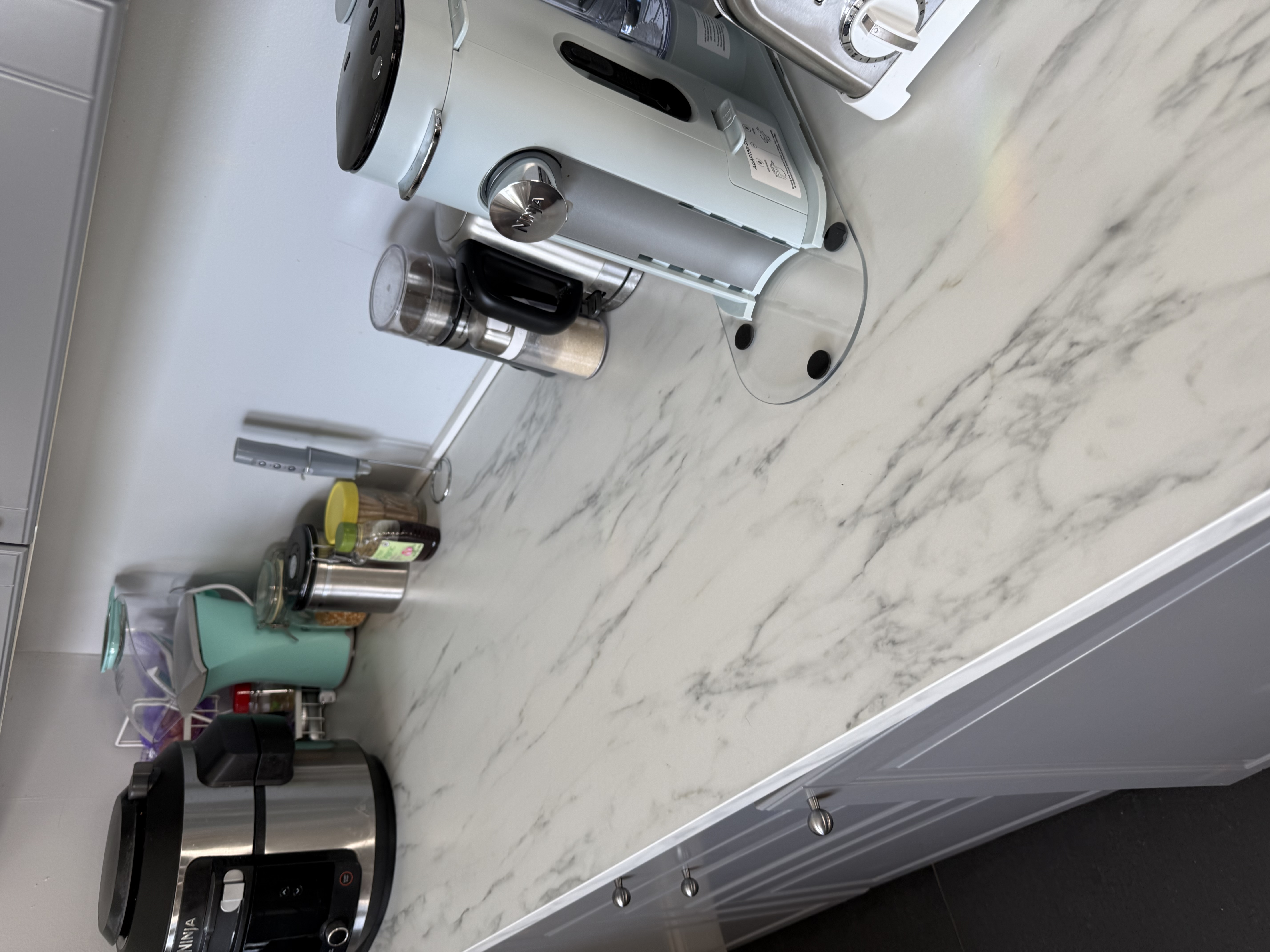 Clean marble kitchen counter after cleaning